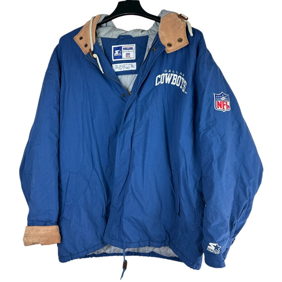 Vtg 90s Starter Pro Line Dallas Cowboys Hooded Jacket Mens XL Blue NFL Big Star - Picture 2 of 16